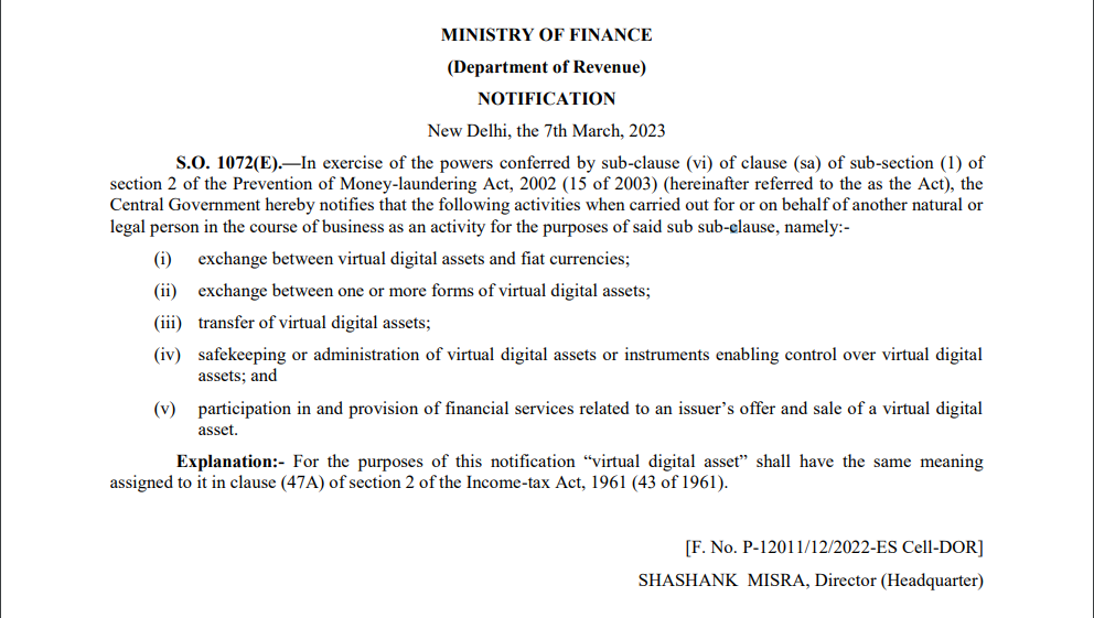 ministry of finance crypto announcement